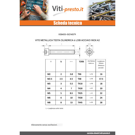 1 x Vite Per Metalli Testa Cilindrica T25 Acciaio Inox A2 M5X40 Filettata Su 22