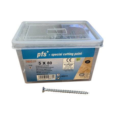 1 x Secchio di 140 Vite Per Legno E Truciolato 5X80 Testa Forata T25 cut Chiodo Anti-Spacco 17 Zincate