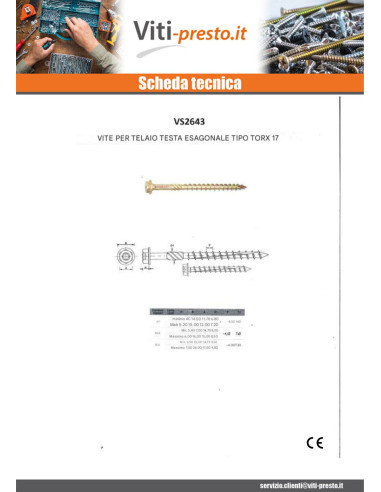 1 x Vite per telaio TEKOR Testa Esagonale cut...