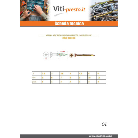 1 x Viti per legno TEKOR Testa Forata Pozi PZ5 4,5X60 Filettatura Parziale cut Chiodo Anti-Spacco 17 Bicromato