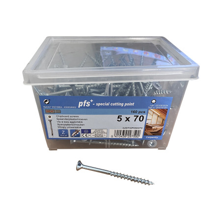 1 x Secchio di 160 Vite Per Legno E Truciolato 5X70 Testa Forata T25 cut Chiodo Anti-Spacco 17 Zincate