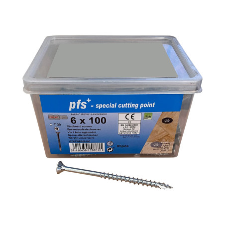 1 x Secchio di 85 Vite Per Legno E Truciolato 6X100 Testa Forata T30 cut Chiodo Anti-Spacco 17 Zincate