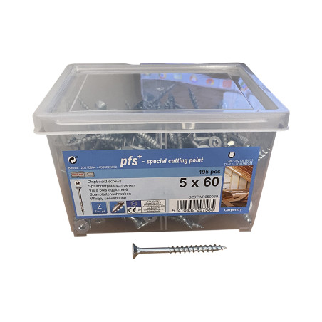1 x Secchio di 195 Vite Per Legno E Truciolato 5X60 Testa Forata T25 cut Chiodo Anti-Spacco 17 Zincate