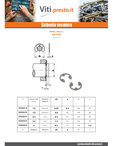 1 x Anello Di Sicurezza FERMARE Acciaio Inox A4...