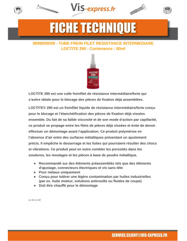1 x Frenafiletti resistenza intermedia LOCTITE 290