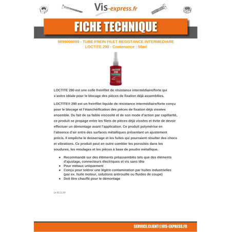 1 x Frenafiletti resistenza intermedia LOCTITE 290