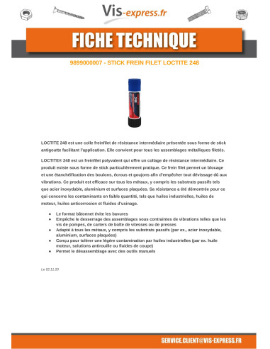 1 x Frenafiletti resistenza intermedia LOCTITE 248