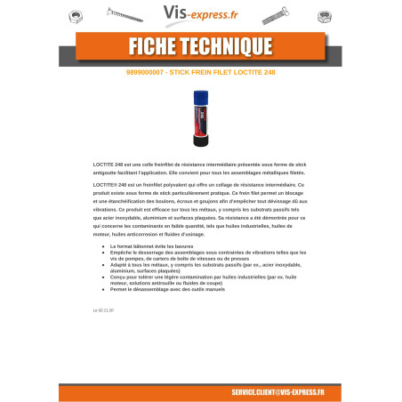 1 x Frenafiletti resistenza intermedia LOCTITE 248