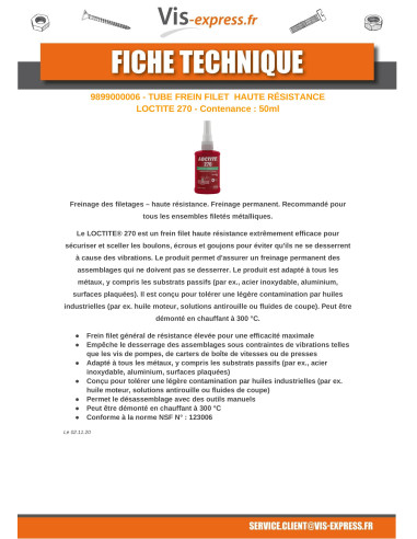 1 x Frenafiletti alta resistenza 50 ml LOCTITE 270