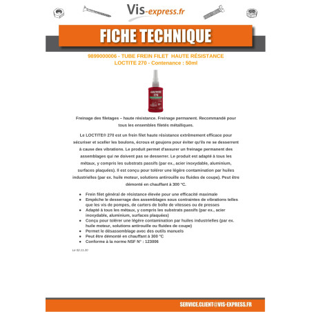1 x Frenafiletti alta resistenza 50 ml LOCTITE 270