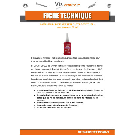 1 x Frenafiletti bassa resistenza 50 ml LOCTITE 222
