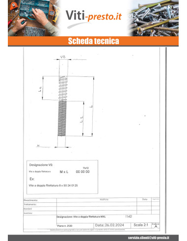 1 x Vite mista per piede del letto 8X60 30...