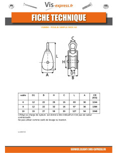PULEGGIA SEMPLICE Da 50 Acciaio Inox A2 Per Cavo Da 10 2