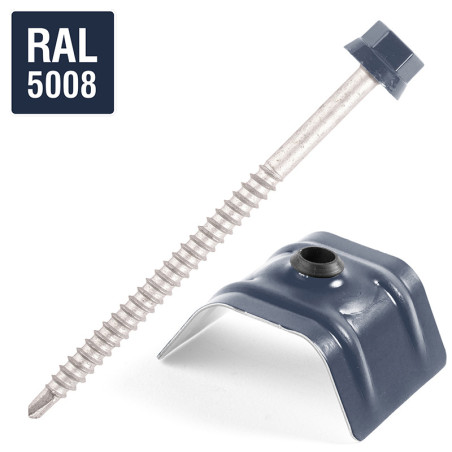 1 x Vite Autoperforante con cavaliere per coperture 2 pezzi Tipo C1 Ral5008 grigio blu 6,3 x 100