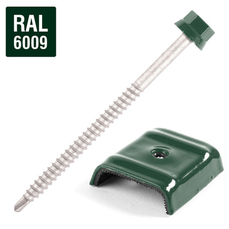 1 x Vite Autoperforante con cavaliere per coperture 2 pezzi Tipo E1 Ral6009 Verde Abete 6,3 x 100