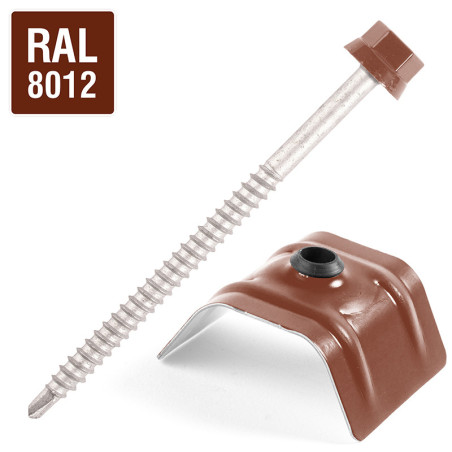 1 x Vite Autoperforante con cavaliere per coperture 2 pezzi Tipo C1 Ral8012 Marrone Rossiccio 6,3 x 100