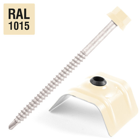 1 x Vite Autoperforante con cavaliere per coperture 2 pezzi Tipo C1 Ral1015 Avorio Chiaro 6,3 x 100