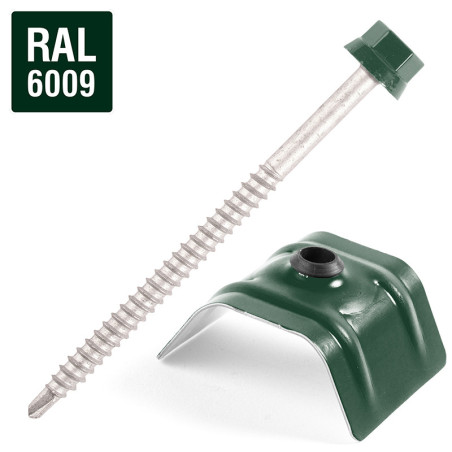 1 x Vite Autoperforante con cavaliere per coperture 2 pezzi Tipo C1 Ral6009 Verde Abete 6,3 x 100