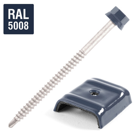 1 x Vite Autoperforante con cavaliere per coperture 2 pezzi Tipo E1 Ral5008 grigio blu 6,3 x 100