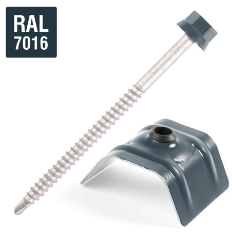 1 x Vite Autoperforante con cavaliere per coperture 2 pezzi Tipo C1 Ral7016 Grigio Antracite 6,3 x 100