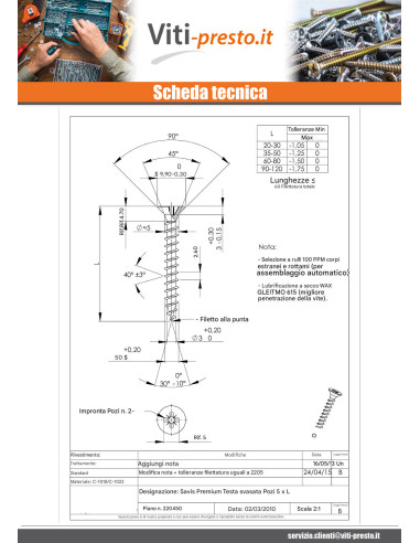 1 x Vite Per Legno E Truciolato Premium Testa...