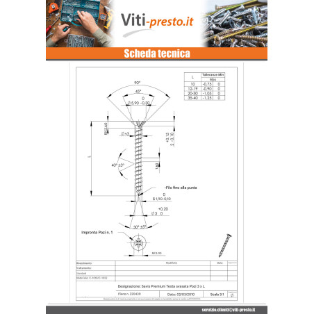 1 x Vite Per Legno E Truciolato Premium Testa Forata Pozi PZ4 3X17 Zincate microviti