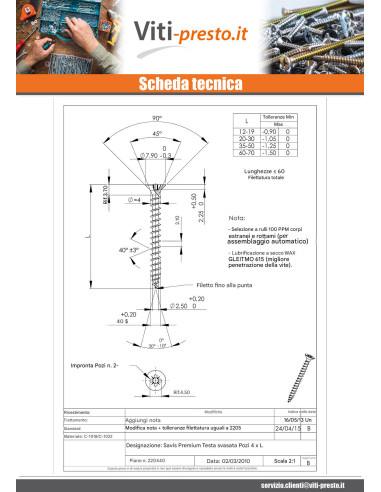 1 x Vite Per Legno E Truciolato Premium Testa...