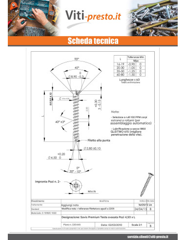 1 x Vite Per Legno E Truciolato Premium Testa...