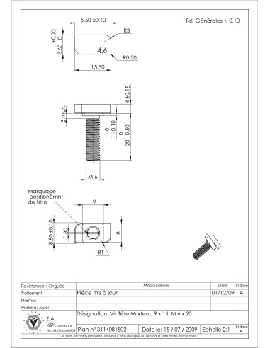 1 x Vite Per Metalli Testa A Martello M6X20...