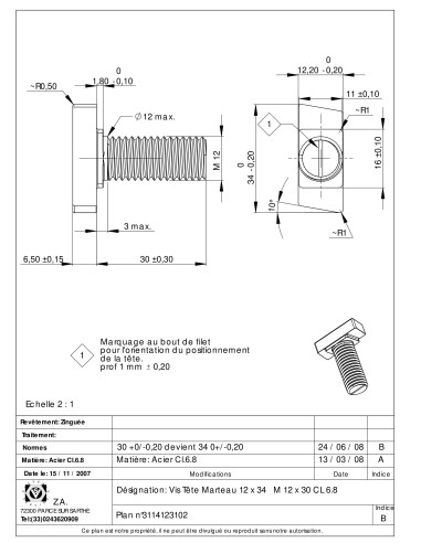 1 x Vite Per Metalli Testa A Martello M12/30...