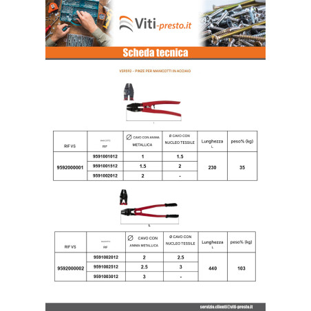 1 x Pinza crimpatrice Lunghezza 230 Acciaio Grezzo