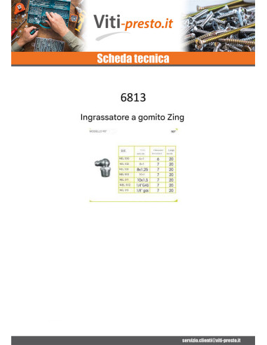 1 x Engrasador acodado 90° M8 Passo 125 Zincate