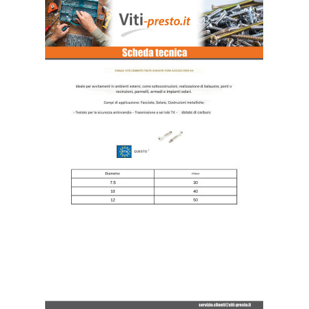 1 x Vite Per Calcestruzzo Testa Forata T30 Acciaio Inox A4 7,5X85 Filettata Su 30