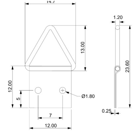 1 x Attacco triangolare per quadri 12 mm Acciaio Grezzo