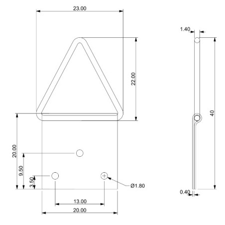1 x Attacco triangolare per quadri 14 mm Acciaio Grezzo