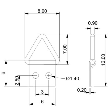 1 x Attacco triangolare per quadri 6 mm Acciaio Grezzo