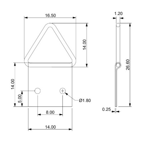 1 x Attacco triangolare per quadri 20 mm Acciaio Grezzo