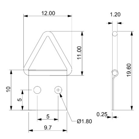 1 x Attacco triangolare per quadri 10 mm Acciaio Grezzo