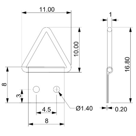 1 x Attacco triangolare per quadri 8 mm Acciaio Grezzo