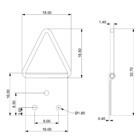 1 x Attacco triangolare per quadri 16 mm Acciaio Grezzo