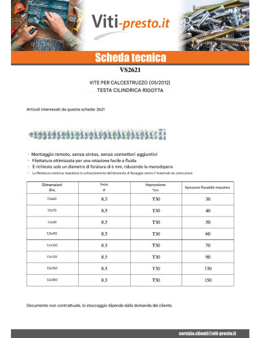 1 x Vite Calcestruzzo Testa Cilindrica Ridotta...