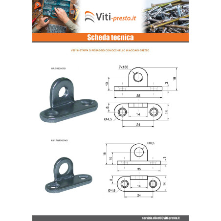 1 x Staffa di fissaggio con occhiello Diametro 9 mm Acciaio Grezzo