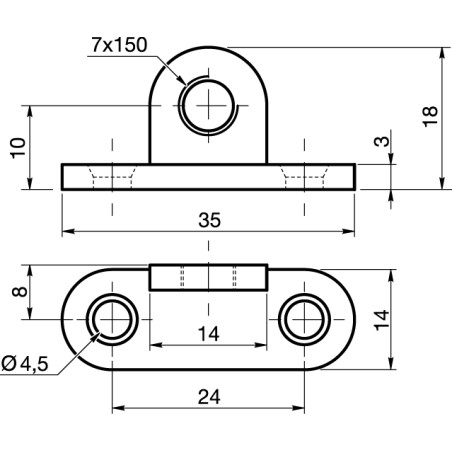 1 x Staffa di fissaggio con occhiello Diametro 7 mm Acciaio Grezzo