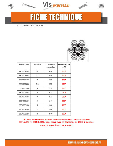 1 x Metro de Cavo Flessibile Diametro 5 Acciaio...