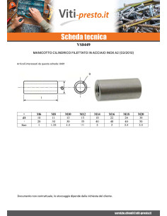 Giunti Cilindrica Filettato M8 11X50 Acciaio Inox A2 2