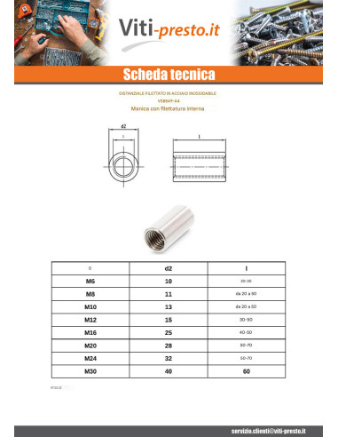 1 x Giunti Cilindrica Filettato M8X30 Acciaio...