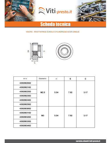 1 x Olivetta Cilindrica M6 Spessore Lamiera 1,2...