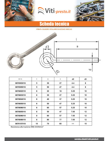 1 x Golfare A Vite Metalli M5X30 Occhio 8...