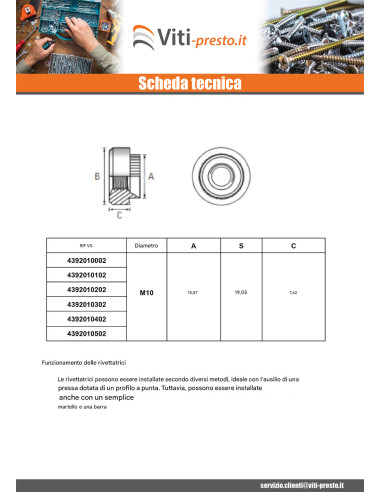 1 x Olivetta Cilindrica M8 Spessore Lamiera 1MM...