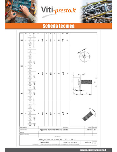 1 x Vite Testa Poelier Larga M6X65 Chiave...